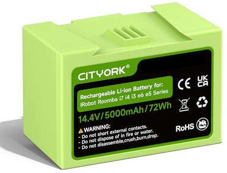 CITYORK 14,4V 5000mAh batteria di ricambio per iRobot Roomba i7/i7+ J7/J7+ i4/i4+ i3/i3+ e5 e6 7550,J7550,J755020,7150, J7150, i7158, i7550,i755020 ABL-D1