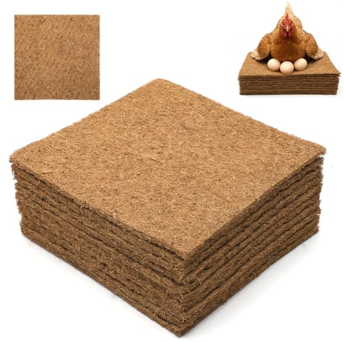 10 stycken hönsbonästar underlag, naturliga kokosfibrer bomattor för hönshus, återanvändbara, absorberande och hygieniska underlag för äggläggning och värmehållning, tillbehör för hönshållning (25x25)