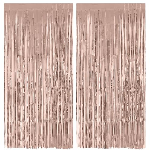 Alaoo Lametta Vorhang Roségold, Party Vorhänge Luftschlangen,2m,2Stück | Glitzervorhang Lametta, Fotowand Hintergrund Party Deko fur Deko Geburtstagsdeko Hochzeit Festivals Bühnendekor