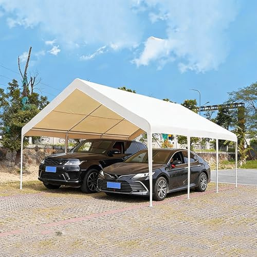 Grande tetto tettoia per bicicletta, impermeabile, per auto, moto, magazzino, garage, con telaio in metallo, camper, trattore e SUV (bianco, 5 x 6 m)