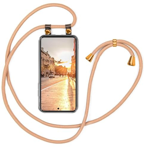 moex Handykette für Redmi Note 15 5G Hülle mit Band abnehmbar, Handyhülle mit Kette zum Umhängen, Handyband 155 cm lang Stoff Kordel Umhängehülle, Handy Umhängeband, Gold