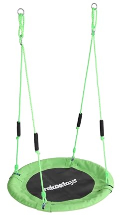Relaxdays Nestschaukel, runde Hängeschaukel, Schaumstoffgriffe, Kinder, verstellbar, Outdoor, Ø: 80 cm, bis 100 kg, grün