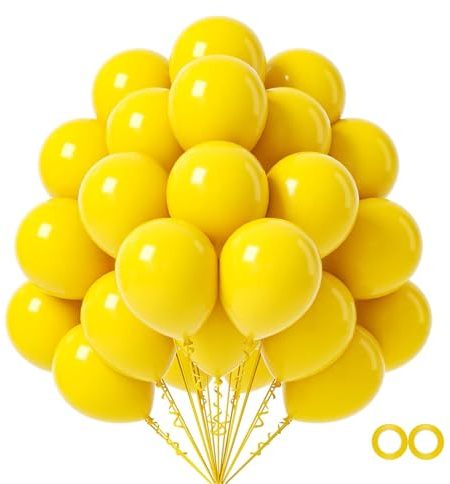 Luftballons Gelb, 100 Stück 30 cm / 12 zoll Helium Ballons, Gelb Latex Luftballon mit 2 Ballons Rollen Band für Geburtstag, Hochzeit, Babyparty, Halloween, Weihnachten Party Deko