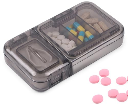 Teouuas Cortador de Pastillas, Cortador y Partidor de Pastillas Portátil | Partidor de Pastilla, Corta Pastillas, con Cuchilla y ComparTimiento, con 3 Rejillas, para Viaje, Vitaminas, Médicos