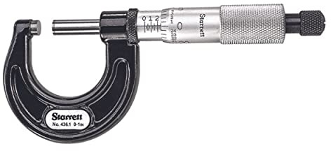 Starrett Outside Micrometer with One-Piece Spindle, Satin Chrome Finish and Advanced Sleeve Design - Quick and Easy Adjustment, 0-1 Range, .001 Graduation - 436.1XRL-1