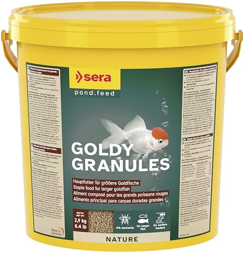 sera Goldy Granules 10 l | Hauptfutter für größere Goldfische | Hochwertiges Granulatfutter für Goldfische mit 4% Insektenmehl | Stärkt Abwehrkräfte & fördert Wachstum | Formstabiles Granulat