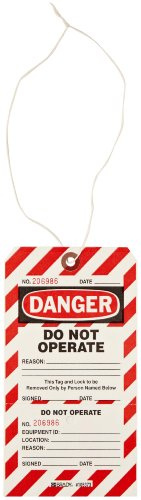 Perforiertes, zweiteiliges, nicht klebendes Etikettmit Beschriftung Do Not Operate, 101,60mm x 190,50mm, Rot/Schwarz, 25