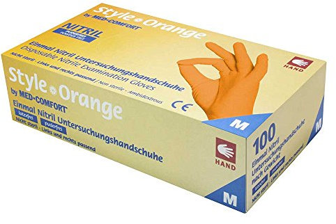 Med-Comfort 100 Nitril Handschuhe in Orange Style Orange von Ampri, puderfrei Gr. L