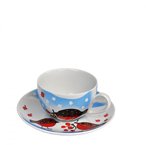 Helina Tilk Pfefferkuchenvogel Tasse mit Unterteller 0,25l Porzellan handbemalt