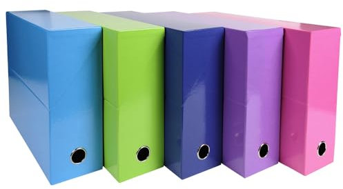 Exacompta 89920E Packung (mit 5 Transferboxen Iderama aus laminiertem Karton, robust und strapazierfähig, 24 x 32 cm, ideal für Ihre Dokumente in Format DIN A4, Rücken 90mm) farbig sortiert, 5 Stück