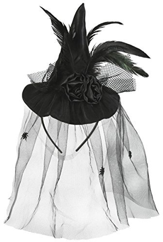 Haarreif Hexe edel, Federn schwarz mit Tüll (Fascinator)