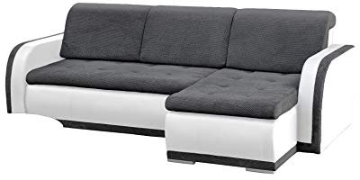 mb-moebel kleines Ecksofa Sofa Eckcouch Couch mit Schlaffunktion und Bettkasten L-Form Polstergarnitur große Farbauswahl - VERO I (Ecksofa Rechts, Dunkelgrau + Weiß)