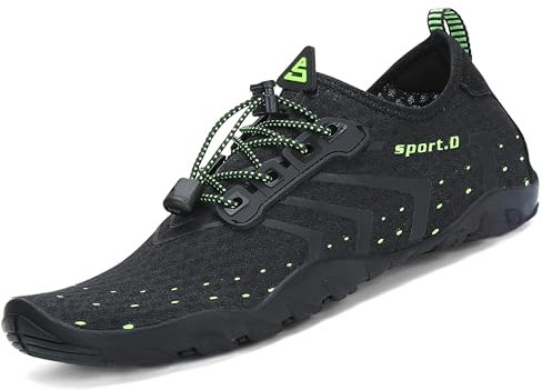 Saguaro Chaussettes de Plage Chaussures d'eau Aquatiques Respirant Surf Nager Homme Femme Pieds Nus Chaussons de Natation de Sport Nautique Antidérapant pour Bain Yoga Fitness, Noir Ondulé 45 EU