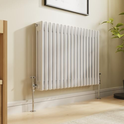 NRG 600x830mm Traditional Colosseum Cast Iron Radiator Gloss White 3 Panel | Bathroom Radiator, Central Heating Rad, Radiator Wall Mounted, Column Radiator, for Kitchen, Bedroom, Living Room