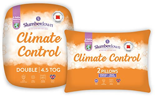 Slumberdown Climate Control Bedding Bundle - Double Duvet 4.5 Tog & 2 Pillows, Lightweight, Breathable, Non-Allergenic & Machine Washable - Cool Temperature-Regulating Sleep Set (200 x 200cm)