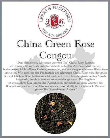 Lerbs & Hagedorn, Grüner Tee aromatisiert China Green Rose Congou | Duftiger Geschmack 1kg (ca. 81 Liter) Grüner Tee, Rosenblüten, Aroma