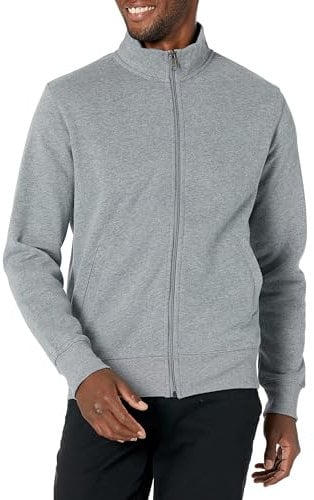 Amazon Essentials Men's Full-Zip Fleece Mock Neck Sweatshirt, Light Grey Heather, M