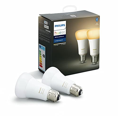 Philips Hue Ampoules LED Connectées White Ambiance E27 Compatible Bluetooth, Fonctionne avec Alexa Pack de 2