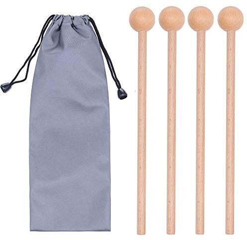 2 Paar Holzschlägel Percussion Sticks für Glockenspiel, Xylophon, Chime, Woodblock und Glocken, 20,3 cm lang mit Tragetasche