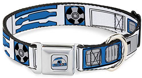 Dog Collar Seatbelt Buckle Star Wars R2D2 Bounding Parts White Black Blue Gray Red 9 to 15 Inches 1.0 Inch Wide