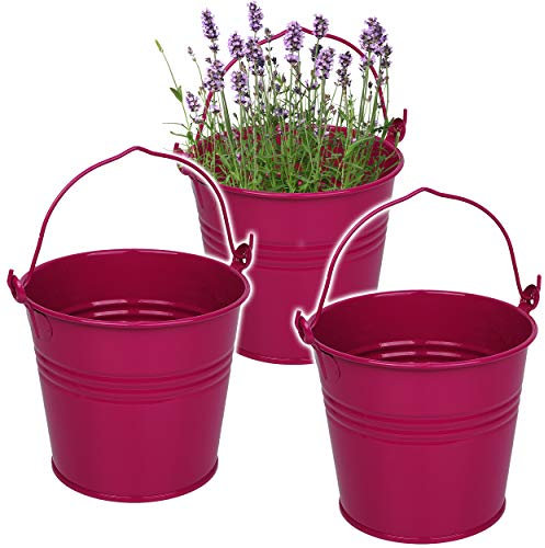 Kleiner - Metalleimer/Blumentopf - pink/Purpur/violett/rosa - lila - 15 cm hoch - 2 Liter - Metall rostfrei - Blech Eimer - rund - mit 3-D Effekt Rill..