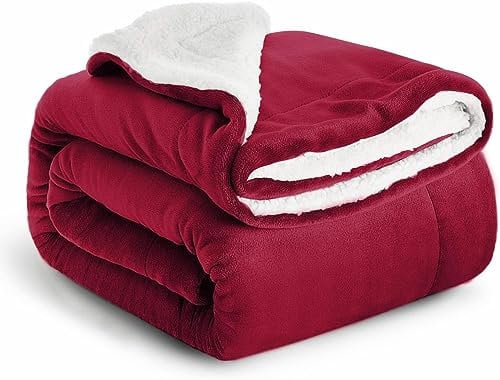IR Imperial Rooms Sherpa Fleece Blanket Bed Throws Blankets For Sofas Soft Fluffy Thick Blanket Reversible Microfiber Throw (Burgundy, Twin/Double (150 x 200 Cm))