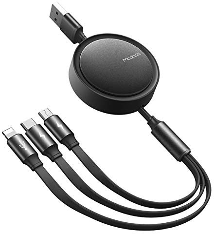 AICase Multi USB Kabel,Universal USB Ladekabel 3 in 1 einziehbares Micro-USB/Typ-C-Phone-Daten-Sync-Ladekabel für iSO Android(Schwarz)