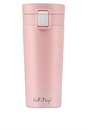 Vialli Design Thermobecher 0,4L für Tee, Kaffee, Fuori Kollektion, Isolierbecher Edelstahl Rosa, Thermoskanne Dicht Auslaufsicher, Thermosflasche, Isolierkanne, Thermo-Kaffeekaraffe