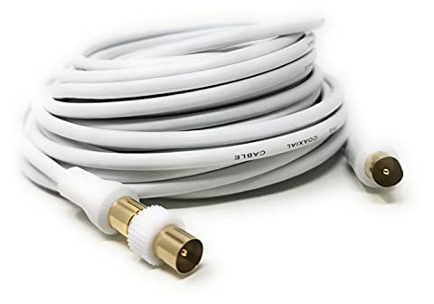 Maincore 10M Long TV RF Extension Cable Male to Female with Male to Male Coupler Adapter Coax Cord Gold Flashed Contacts Freeview Aerial Antenna Lead (10m, White)