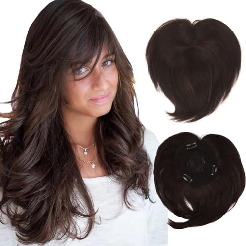 iLUU Kurzer Clip-On-Topper für Frauen, 80 g, dickes Haar, Pony, Kunsthaar-Topper, Clip-in-Top-Haarteil für dünner werdendes Haar (40 g, 2/33, Schwarz/Goldbraun)