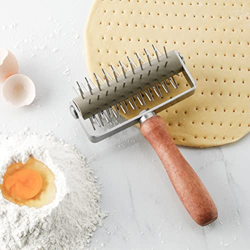 Stipproller, Roller Docker mit Spikes, Edelstahl Holzgriff Pizza Nadel Roller für Pie Gebaeck