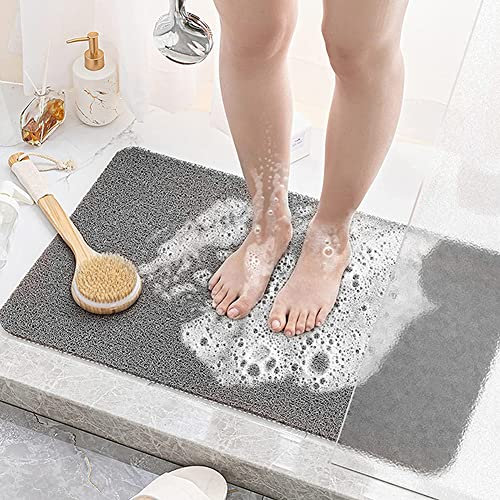 Loofah Tapis de douche long antidérapant, anti-moisissure et doux pour salle de bain Gris 40 x 100 cm