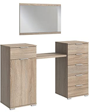 Lomadox Schlafzimmer Schminktisch mit Spiegel in Eiche sägerau Nb., B/H/T ca. 165/192/41 cm