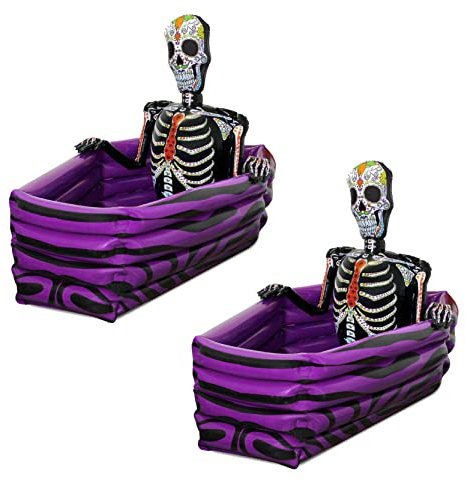 I LOVE FANCY DRESS Halloween Inflatable Drinks Cooler - Pack of 2 - Coffin Shaped Inflatable Cooler with Day of the Dead Skeleton - Day of the Dead Festival Halloween Party Decoration