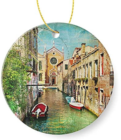2022 Weihnachts-Keramik-Ornamente Weihnachtskugeln, schönes Ölgemälde Venedig, Italien, Weihnachtsschmuck, Geschenke für gute Freunde, Nachbarn usw. (7,6 cm)