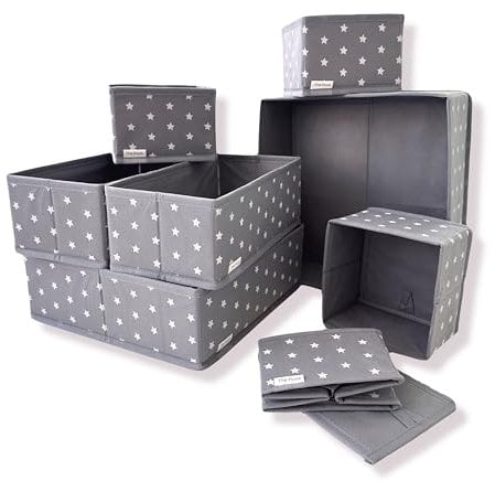 The Huus Faltbare Aufbewahrungsbox Stoff im 8er Pack in verschiedenen Größen, Organizer Schublade, Ordnungssystem Kleiderschrank, Schlafzimmer, Bad, Büro, Schrank, Storage Boxes, Sterne
