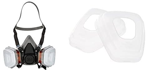 3M Respiratore semimaschera per verniciatura a spruzzo 6002C con filitri rimovibili & 501 Set 2 Ghiera Coprifiltro Per Filtri Serie 5000