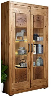 möbelando Vitrine WZ-0315 aus Wildeiche in Natur geölt mit 4 Einlegeböden. Abmessungen (BxHxT) 106x201x40 cm