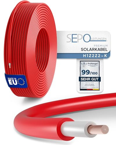SEPO-Leitungen Solarkabel 6 mm² 25m – Solarleitung H1Z2Z2-K - Made in EU - Doppelt isoliert für Photovoltaik-Systeme – inkl. 0% MwSt. gem. § 12 Abs. 3 UStG (Rot - 25 Meter)