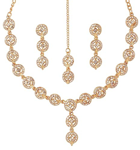 Sunsoul Von Touchstone Indisches Bollywood-Halsketten-Set mit funkelnden Strasssteinen, eleganter Designer-Schmuck, Brautschmuck-Set in Gold- oder Weißton für Damen.