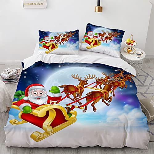YURKO Bettwäsche 200X135 Weihnachten Weihnachts Wintermotiv Weihnachtsmotiv Santa Mit 2 Kissenbezügen 80X80Cm Polyester Baumwolle Allergiker-Bettwäsche Kein Bügeln 135X200Cm