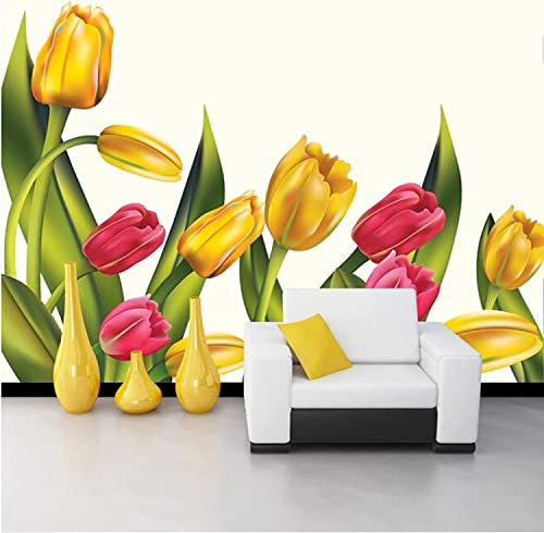 MUDUH Wandbilder 3D Tapete Tulpenblüte Gelb Rot Dekorative Tapete 3D-Tapete Selbstklebend Wohnzimmer Die Wand Für Schlafzimmer Wandbild Tv-Hintergrund Abnehmbare Wandposter 400(B) x280(H) cm