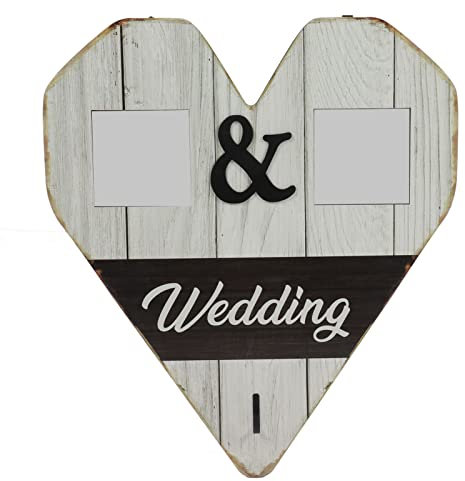 Mokylor Cadre Photo de Mariage, Cadre Photo de Mariage en Bois, Porte-clés Décoration Murale Porte-Photo Cadre Photo Coeur Romantique Doux