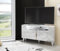 Furneo Azzurro 06 – White Corner TV Stand Cabinet, 100 cm, Matt & High Gloss Finish with Brushed Gold Handles and White LED Lights