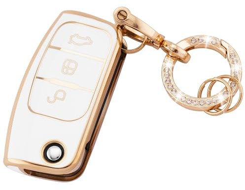 Koaudb Étuis pour clés de Voiture Porte-clés compatibles avec Ford Focus 3 Boutons Fiesta Galaxy Kuga C-Max S-Max Mondeo MK4 Flip Folding Key Fob (R-Frd-3F-W)
