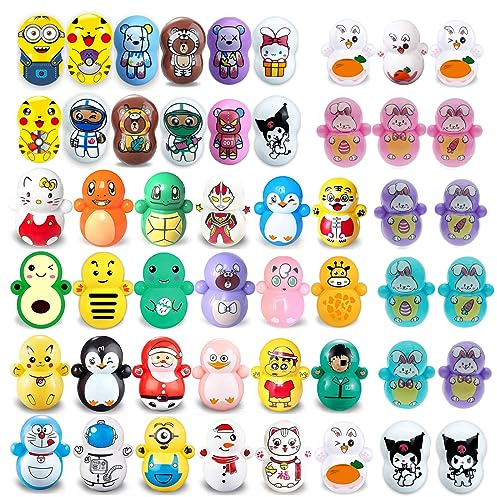 Random Tumbler Wobbler Toys - Stress Relief 70PCS Colorful Mini Roly-poly Wobbling Toys - Self-righting Miniature Cartoon Desktop Toys | Early Education for Kids & Adults