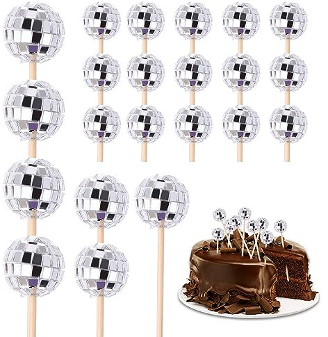 21 Pcs Disco Ball Cake Topper Silver Mini Disco Balls 1970s Disco Ball Cake Decoration Different Sizes Disco Ball Centerpiece for Christmas Disco Theme Party 70s Theme Party Favor