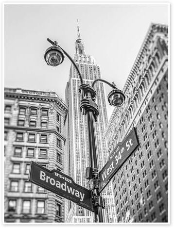 Posterlounge Broadway-Schild in New York, s/w Poster | 50 x 70 cm von Assaf Frank Schwarz-Weiß Wandbilder Wanddeko