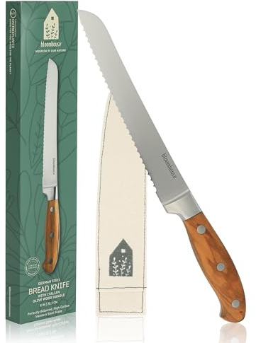 Bloomhouse Bread Knife - Two Time Oprah's Favorite Things Winner - 8-Inch German Stainless Steel Serrated Knive with Forged Italian Olive Wood Handle, Full Tang Knife for Artisan Bread & Baking