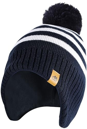 AYAMAYA Kinder Mütze Jungen Winter- (3-8 Jahre) Wintermütze Kinder Mütze mit Bommel Ohrenklappen Bommelmütze Kindermützen Warme Strickmütze Ski Beanie Hut Geschenk für Jungen Mädchen, Fleecefütterung